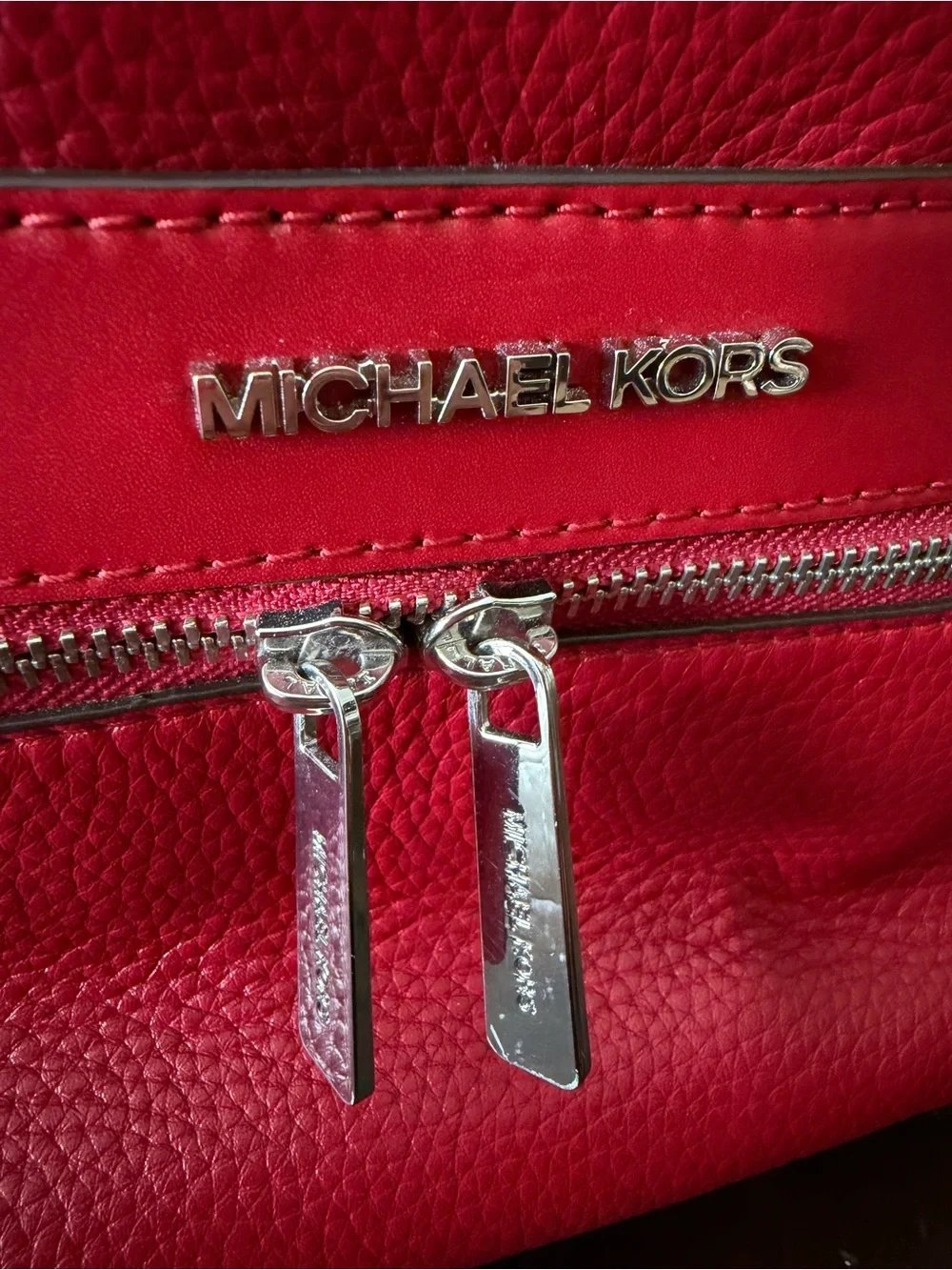 Michael Kors | Bags | Michael Kors Red Pebbled Leather Backpack Medium ...